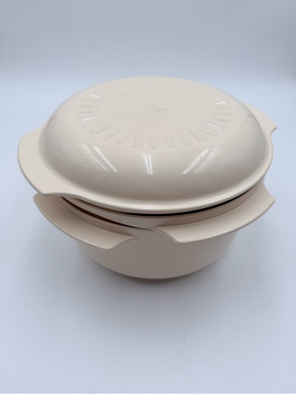 Vintage Tupperware Microwave Stack Cooker Almond 3 Pieces 2192 2193 2210